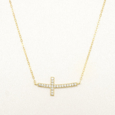 925 Sterling Silver Cubic Zirconia Sideways Cross Necklace