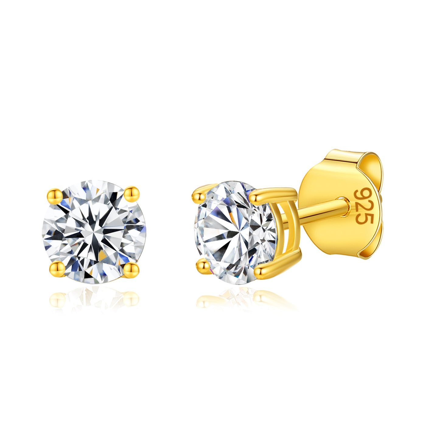 14K Gold Plated 925 Sterling Silver Round Brilliant Cut Cubic Zirconia Stud Earrings Hypoallergenic Earrings for Women 3-6mm