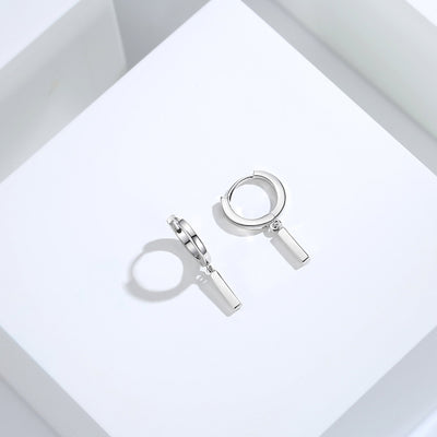 925 Sterling Silver Cubic Zirconia Dangle Bar Hoop Earrings