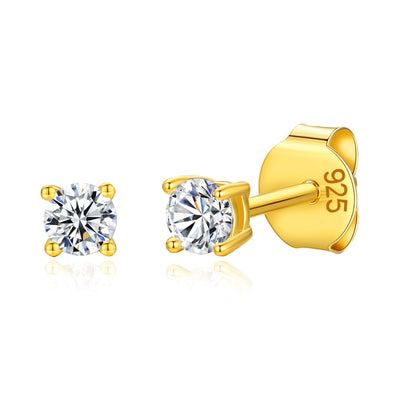 14K Gold Plated 925 Sterling Silver Round Brilliant Cut Cubic Zirconia Stud Earrings Hypoallergenic Earrings for Women 3-6mm