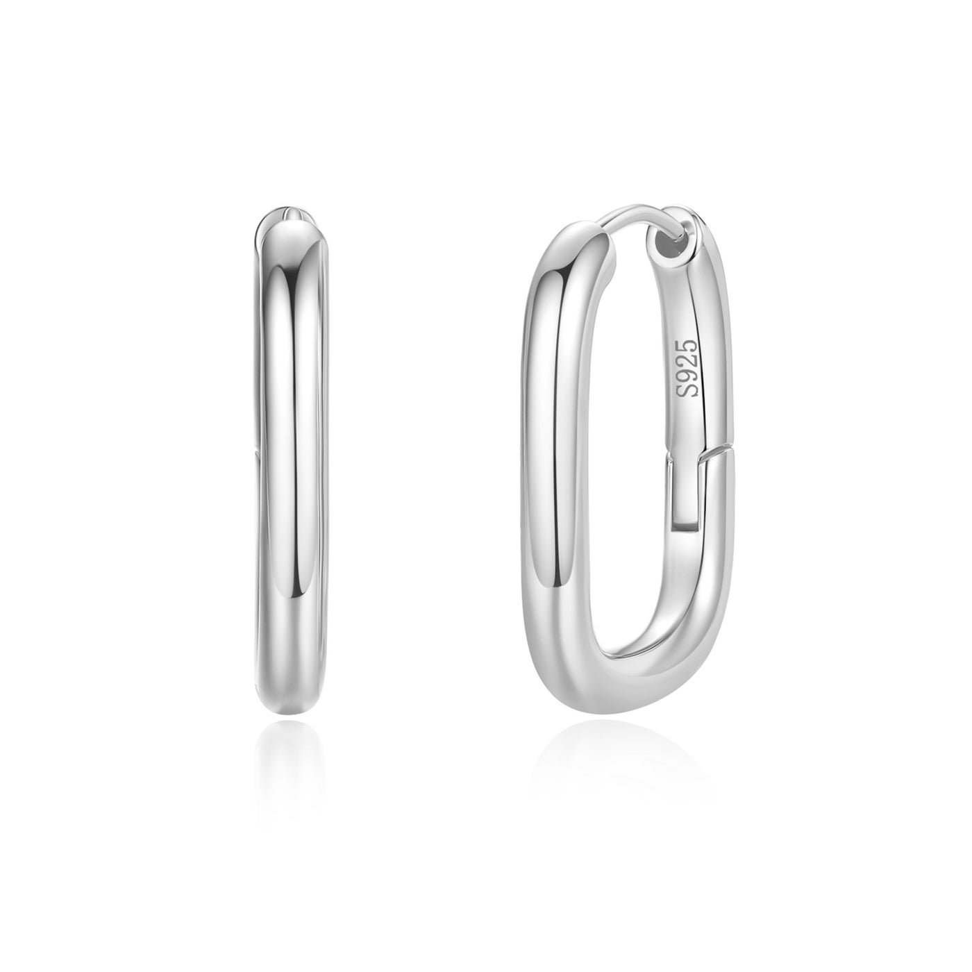 925 Sterling Silver Simple Oblong Hoop Earrings