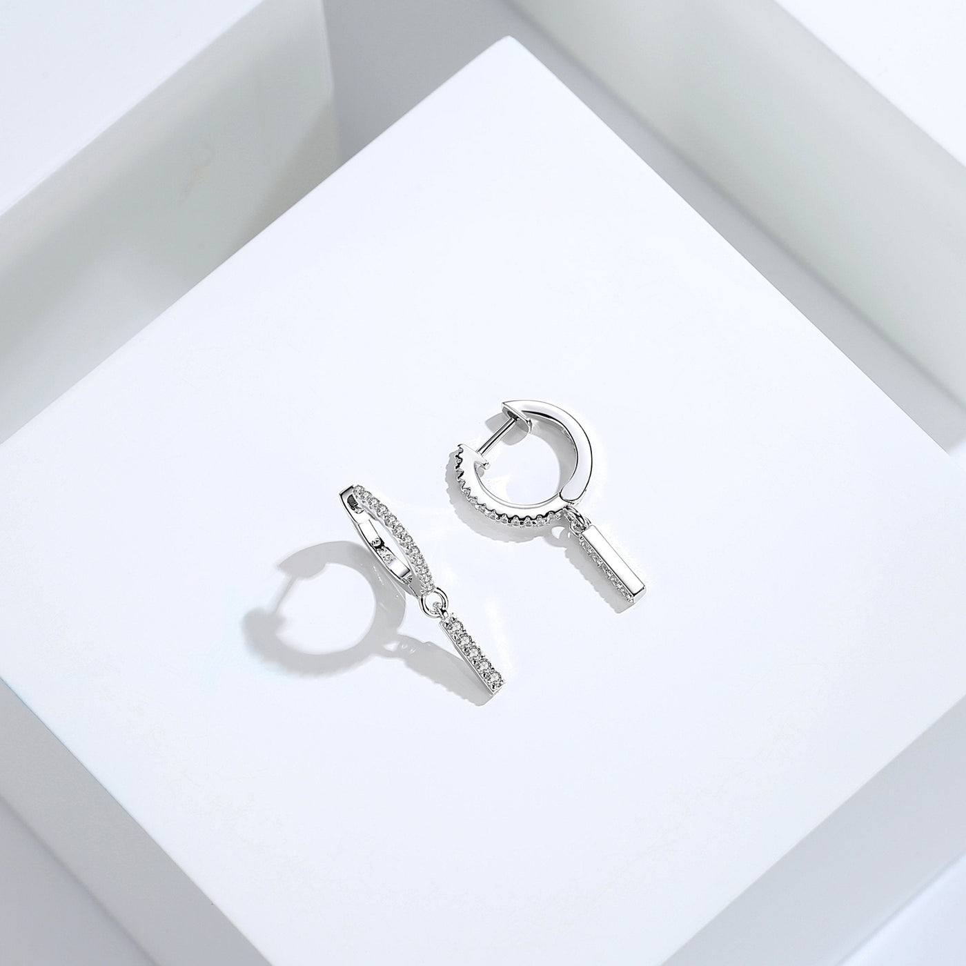 925 Sterling Silver Cubic Zirconia Dangle Bar Drop Earrings
