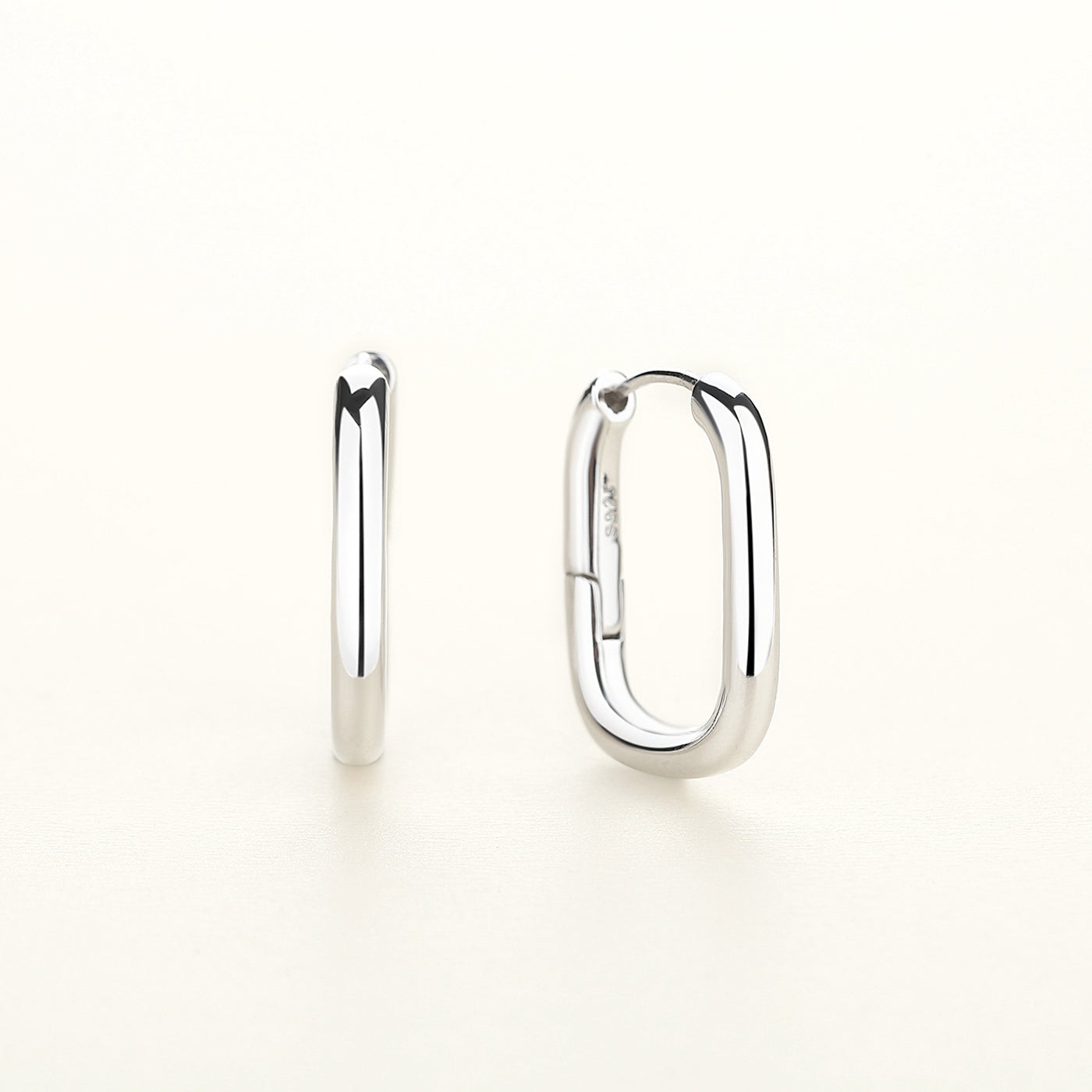 925 Sterling Silver Simple Oblong Hoop Earrings