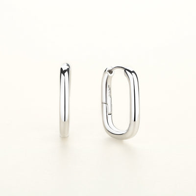 925 Sterling Silver Simple Oblong Hoop Earrings