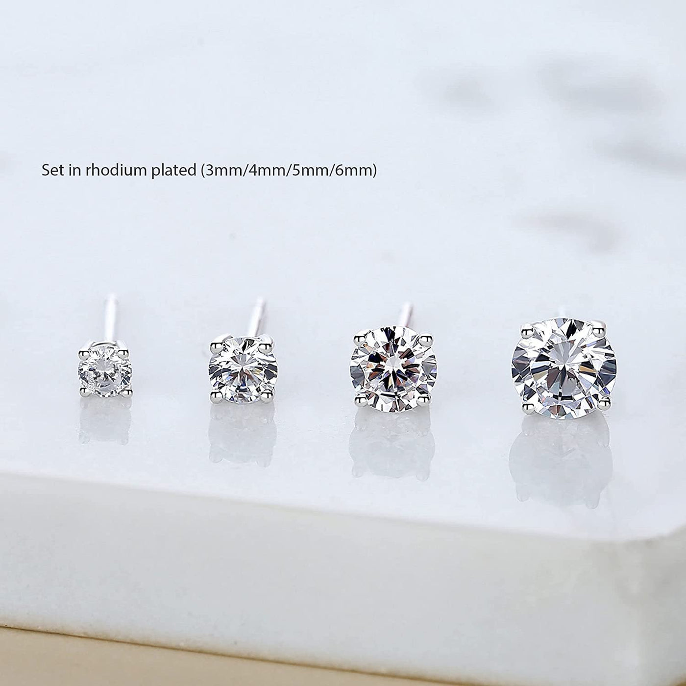 14K Gold Plated 925 Sterling Silver Round Brilliant Cut Cubic Zirconia Stud Earrings Hypoallergenic Earrings for Women 3-6mm