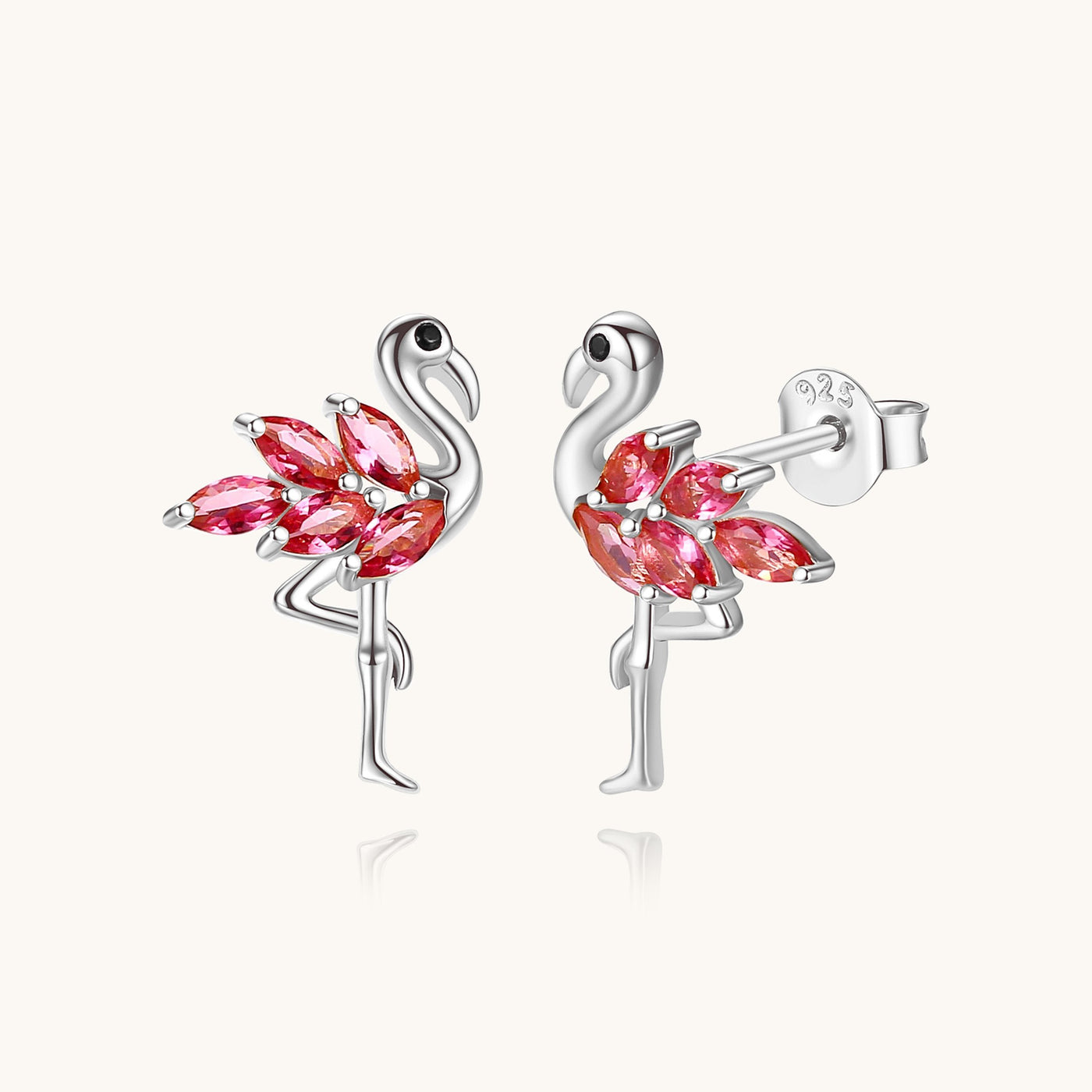 925 Sterling Silver Quartz Ruby Flamingo Stud Earrings