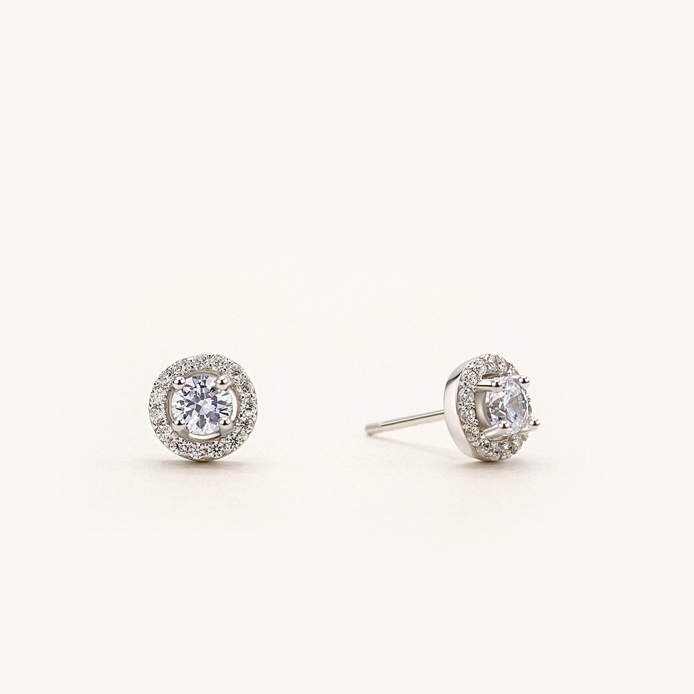 925 Sterling Silver Cubic Zirconia Halo Stud Earrings