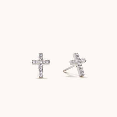 925 Sterling Silver Cubic Zirconia Cross Stud Earrings