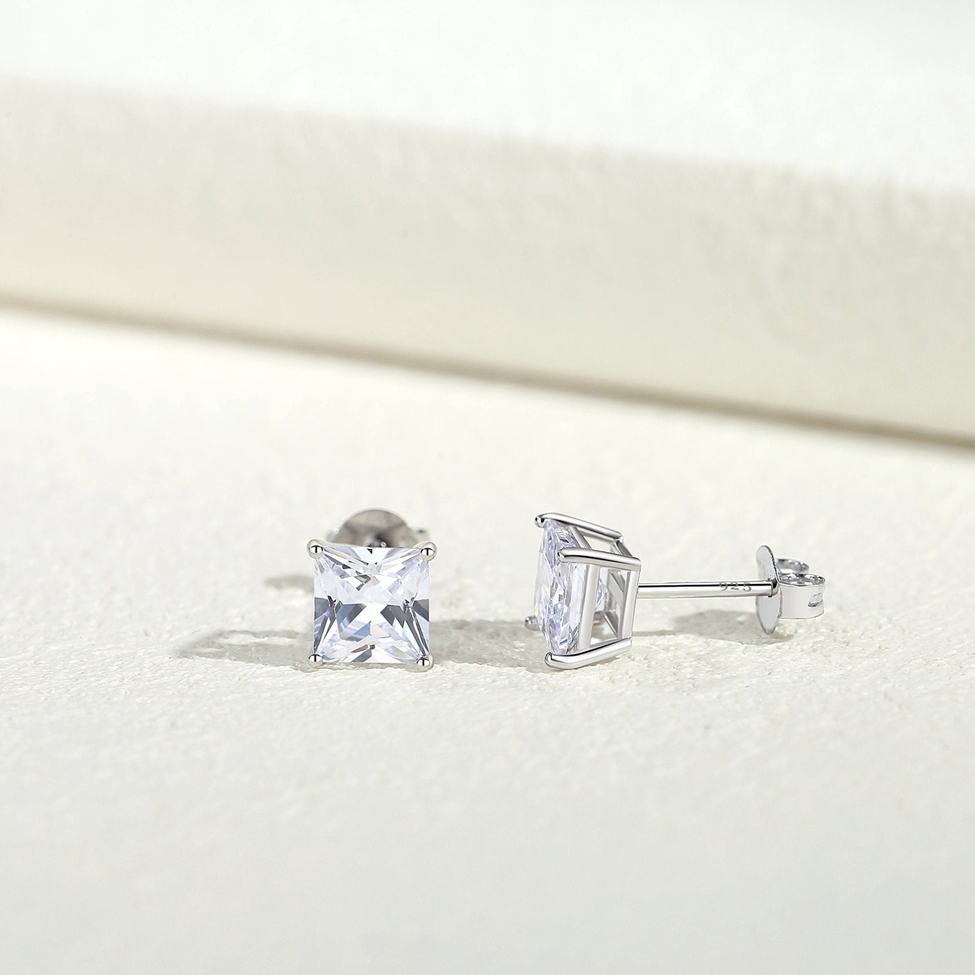 925 Sterling Silver Princess Cut Cubic Zirconia Stud Earrings