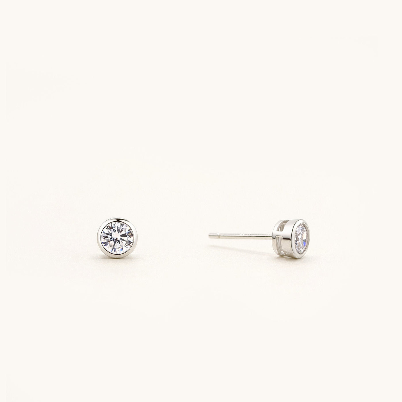 925 Sterling Silver Cubic Zirconia Bezel Stud Earrings