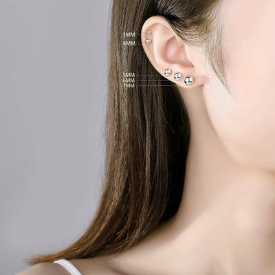 925 Sterling Silver Plain Ball Stud Earrings