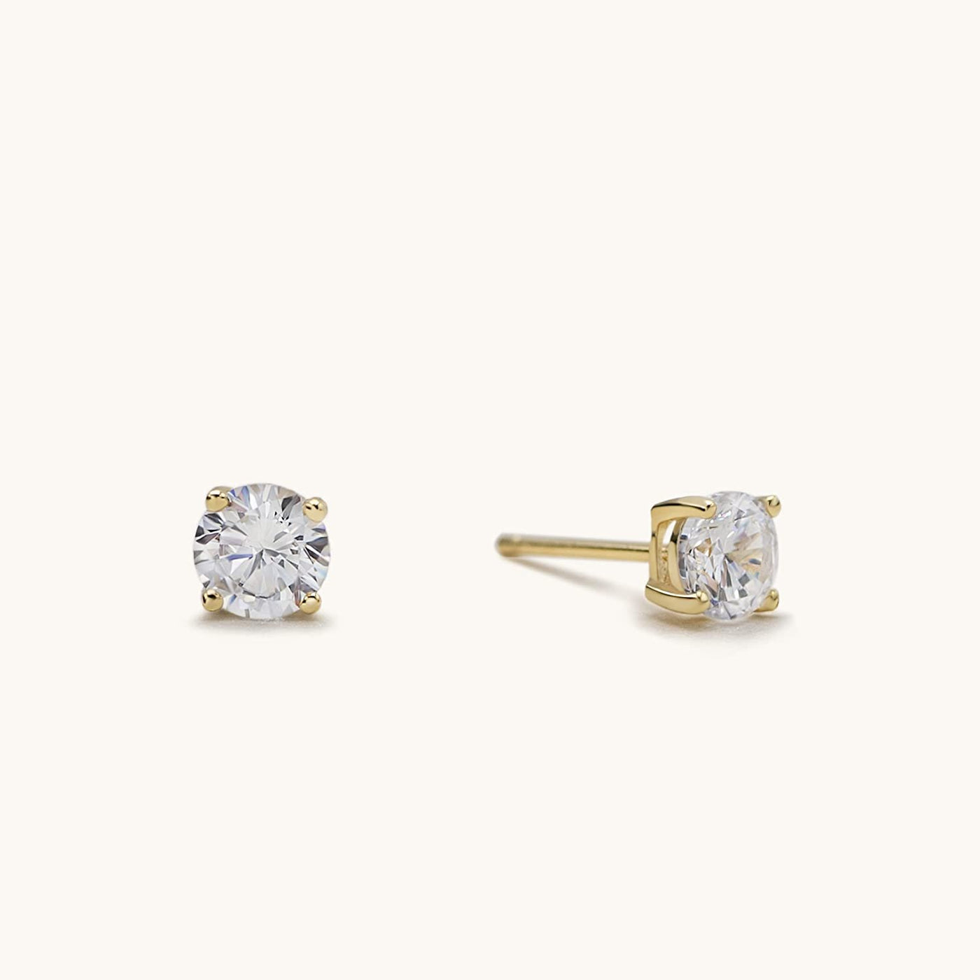 14K Gold Plated 925 Sterling Silver Round Brilliant Cut Cubic Zirconia Stud Earrings Hypoallergenic Earrings for Women 3-6mm