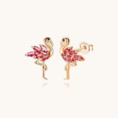 925 Sterling Silver Quartz Ruby Flamingo Stud Earrings