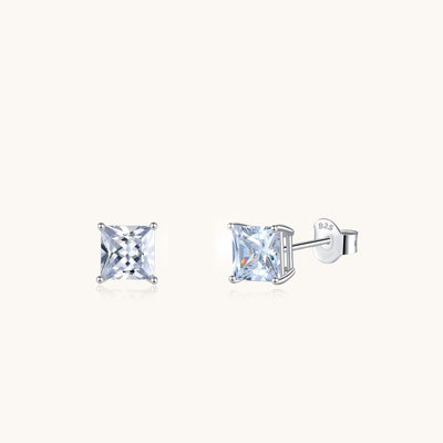 925 Sterling Silver Princess Cut Cubic Zirconia Stud Earrings