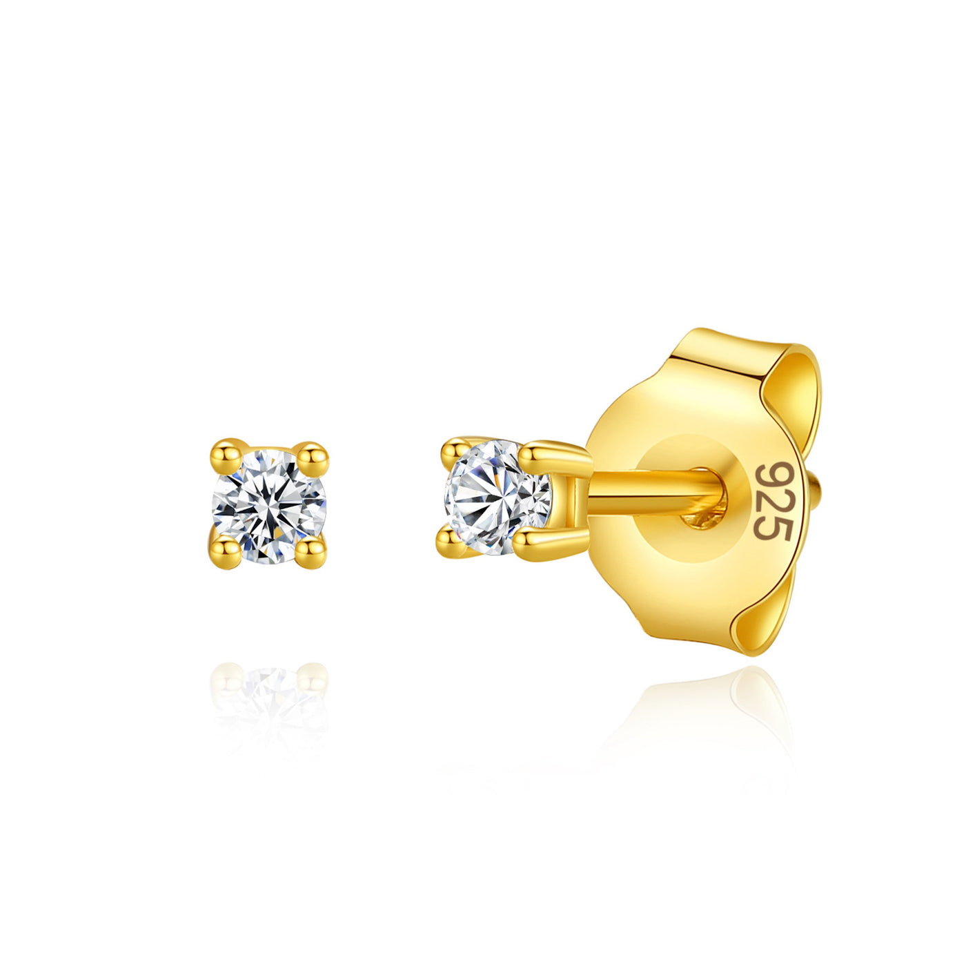 14K Gold Plated 925 Sterling Silver Round Brilliant Cut Cubic Zirconia Stud Earrings Hypoallergenic Earrings for Women 3-6mm