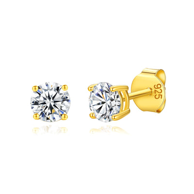 14K Gold Plated 925 Sterling Silver Round Brilliant Cut Cubic Zirconia Stud Earrings Hypoallergenic Earrings for Women 3-6mm