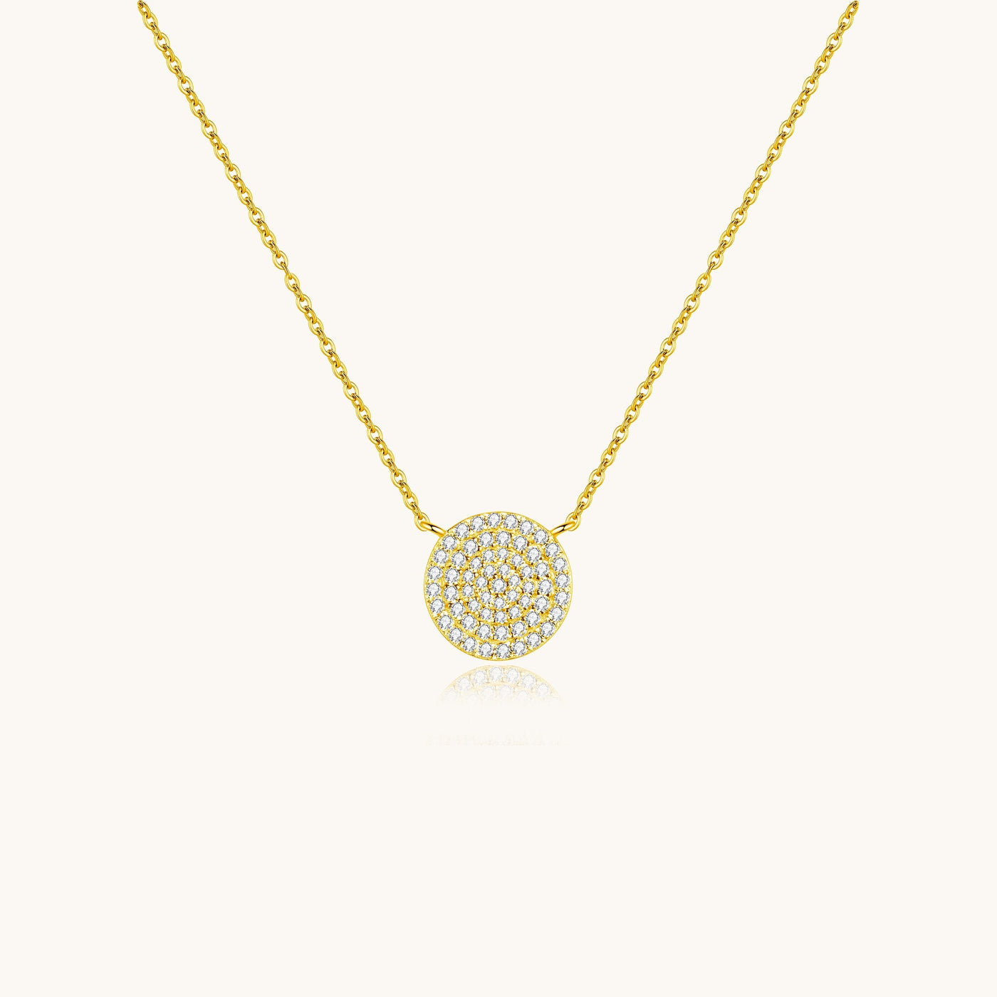 925 Sterling Silver Pave Circle Disc Necklace