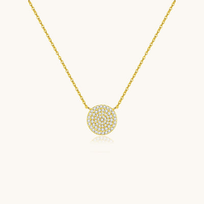 925 Sterling Silver Pave Circle Disc Necklace