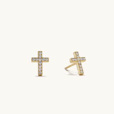 925 Sterling Silver Cubic Zirconia Cross Stud Earrings