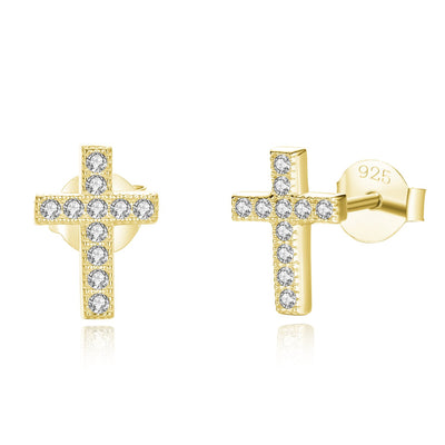 925 Sterling Silver Cubic Zirconia Cross Stud Earrings