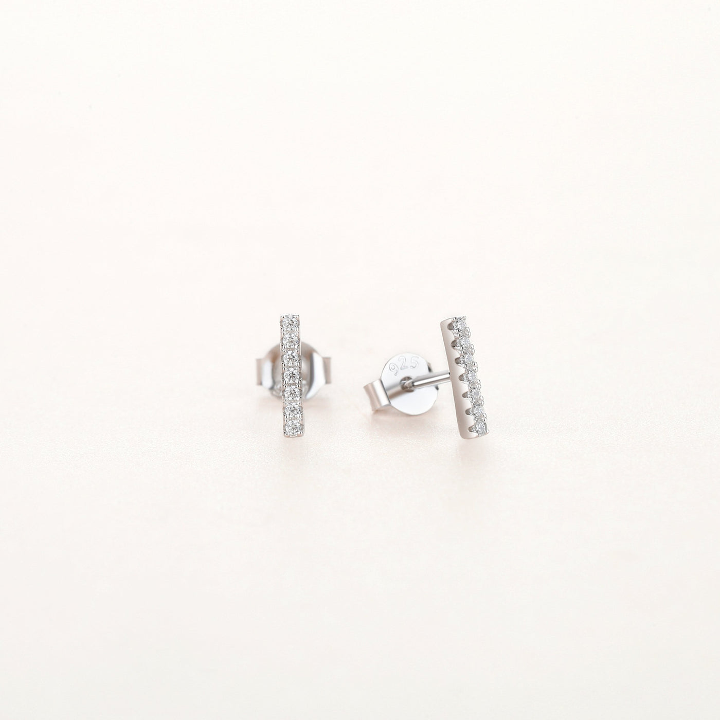 925 Sterling Silver Cubic Zirconia Petite Bar Stud Earrings