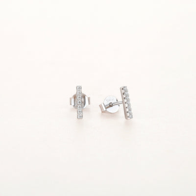 925 Sterling Silver Cubic Zirconia Petite Bar Stud Earrings