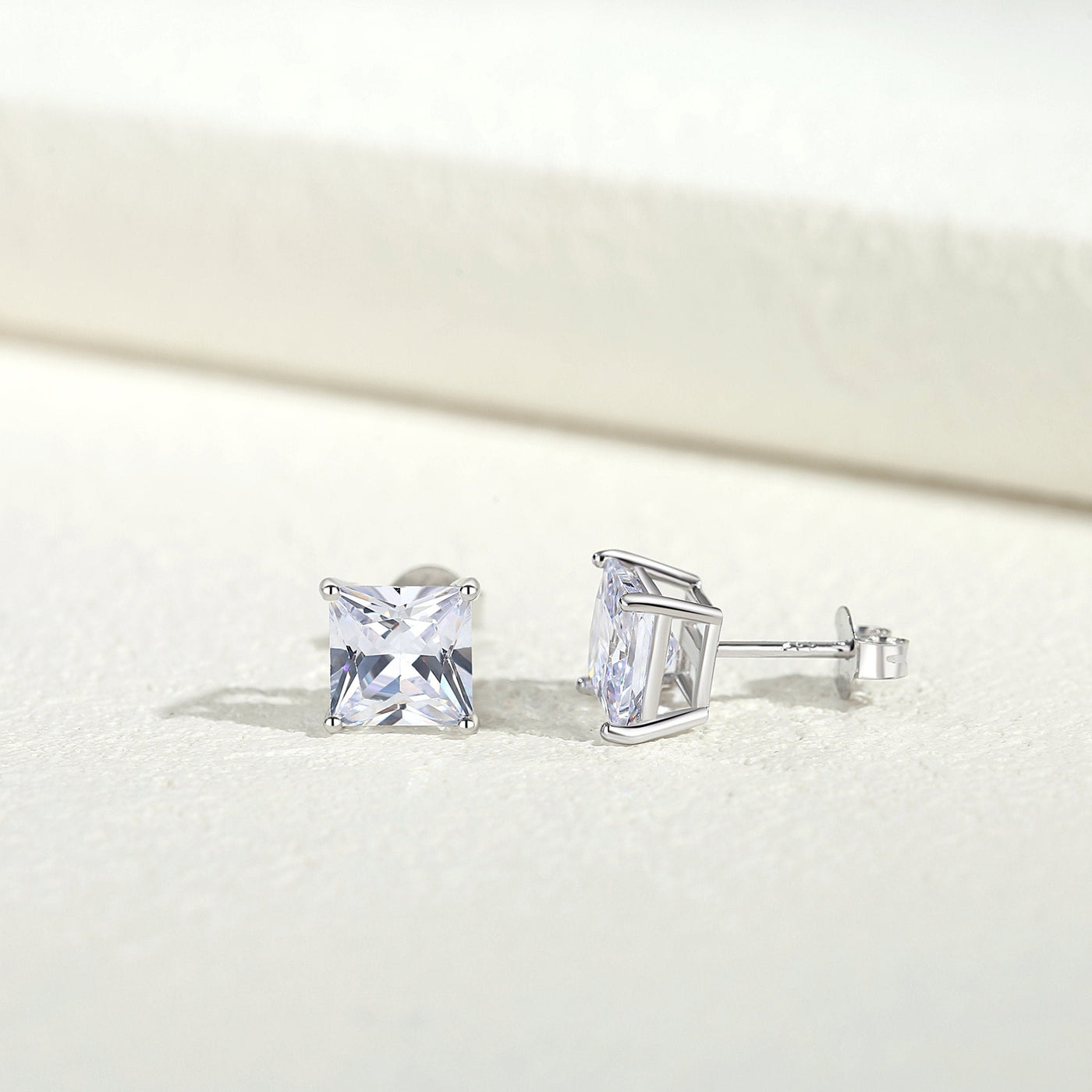 925 Sterling Silver Princess Cut Cubic Zirconia Stud Earrings