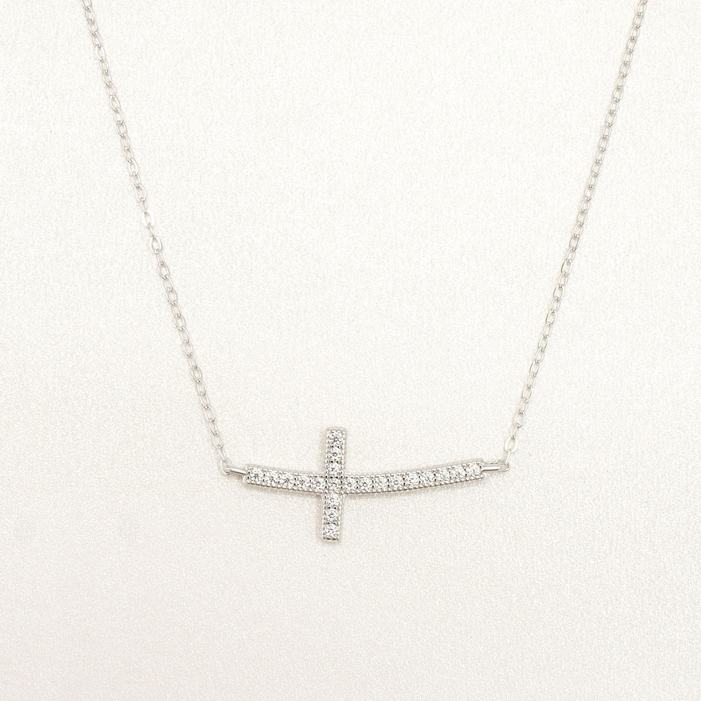 925 Sterling Silver Cubic Zirconia Sideways Cross Necklace