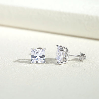 925 Sterling Silver Princess Cut Cubic Zirconia Stud Earrings