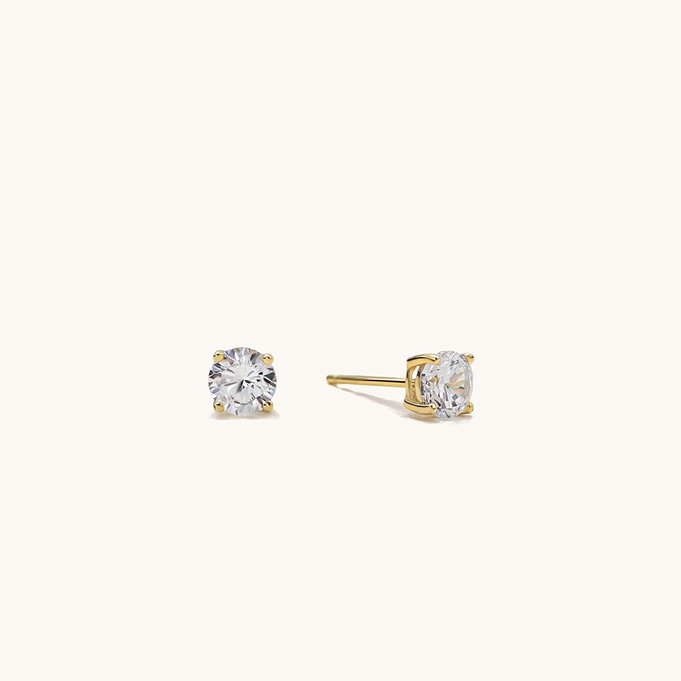 14K Gold Plated 925 Sterling Silver Round Brilliant Cut Cubic Zirconia Stud Earrings Hypoallergenic Earrings for Women 3-6mm