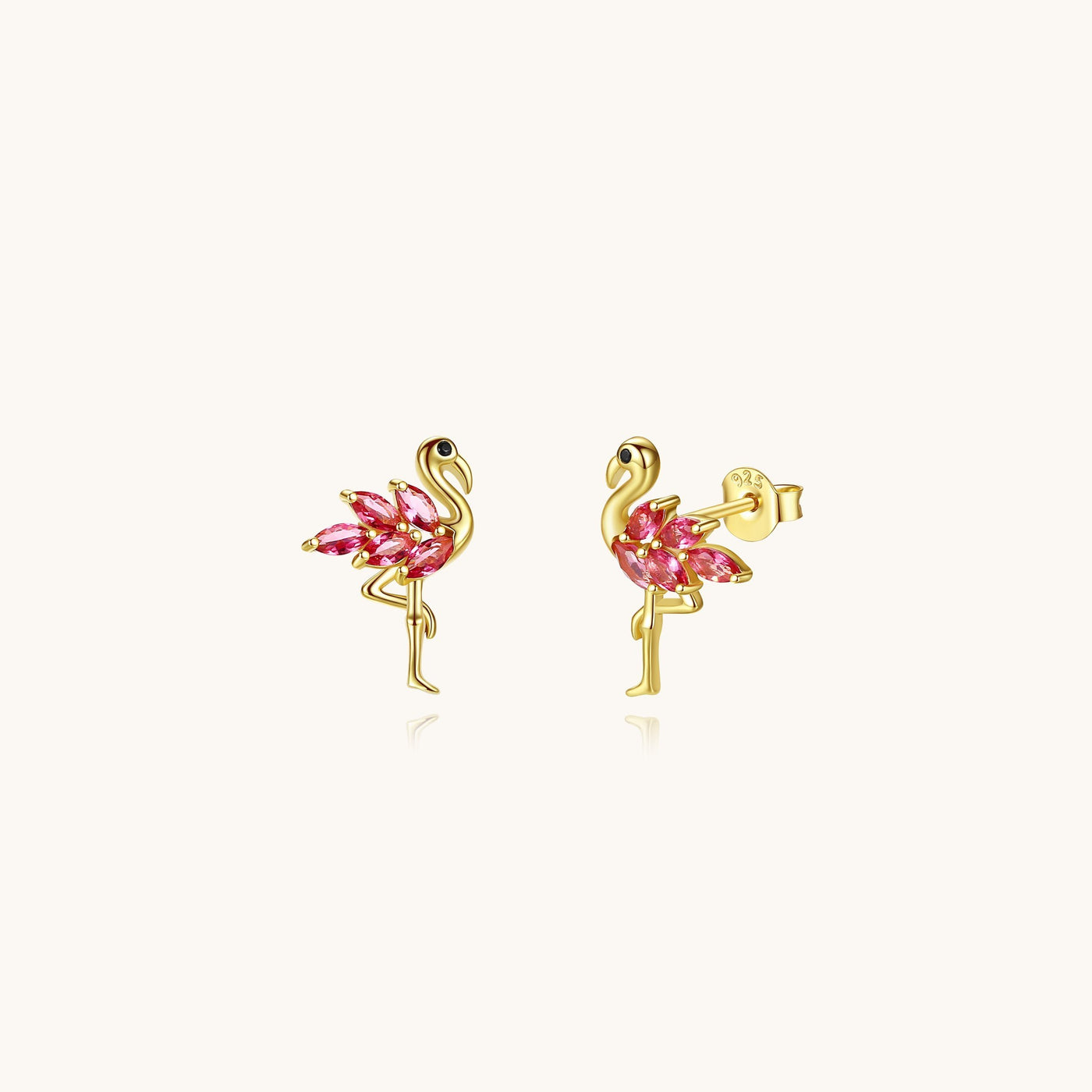 925 Sterling Silver Quartz Ruby Flamingo Stud Earrings