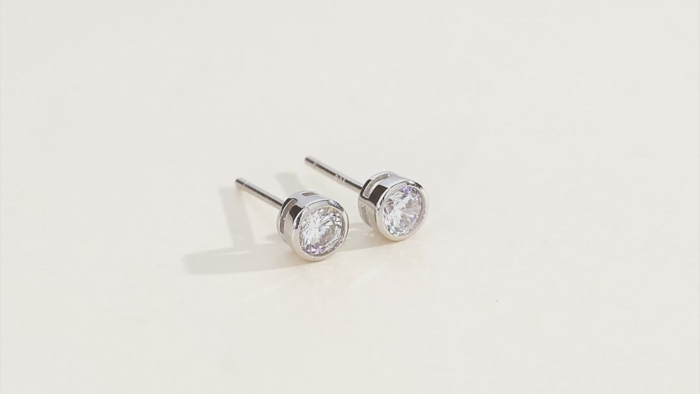 925 Sterling Silver Cubic Zirconia Bezel Stud Earrings