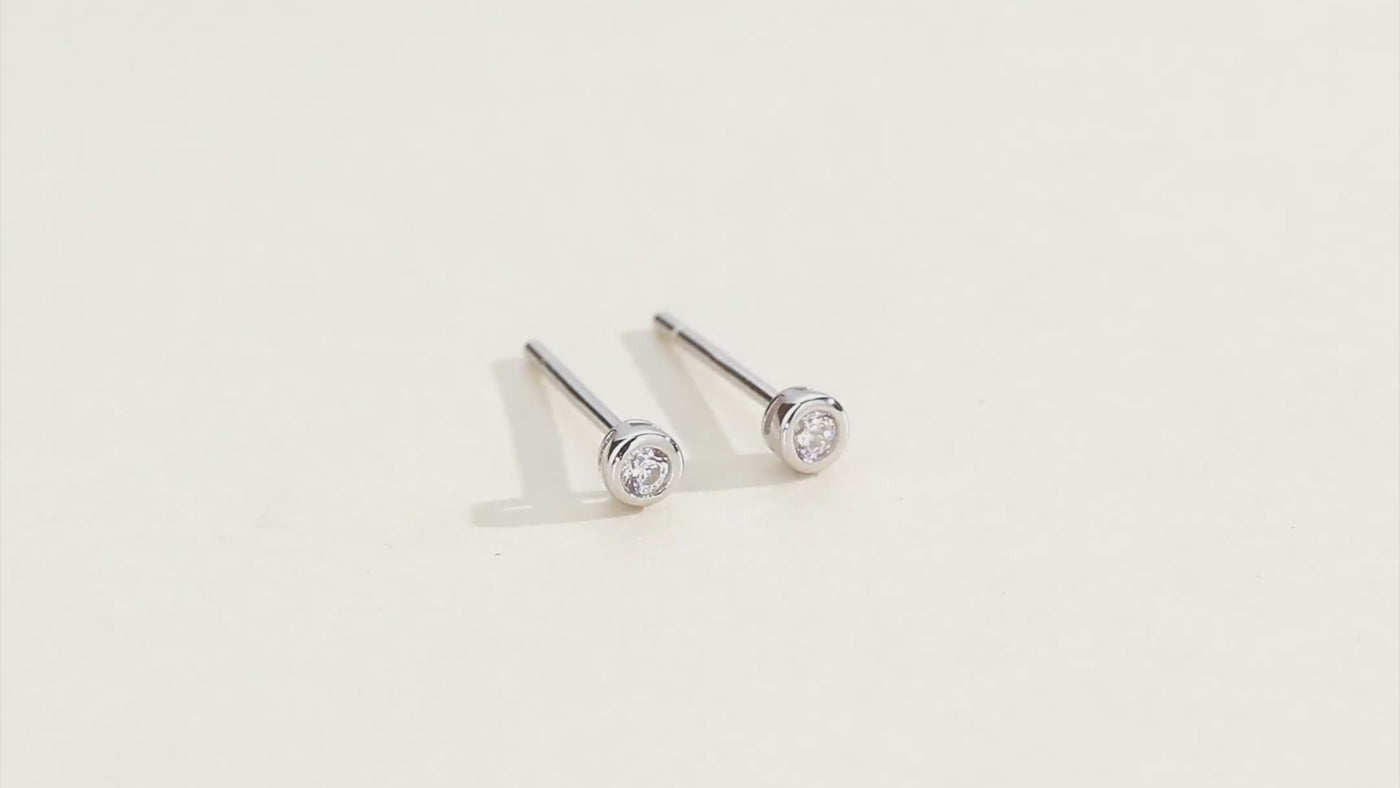 925 Sterling Silver Cubic Zirconia Bezel Stud Earrings