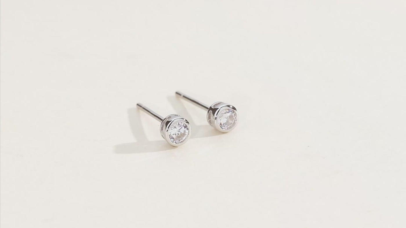 925 Sterling Silver Cubic Zirconia Bezel Stud Earrings